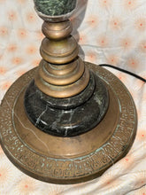 Load image into Gallery viewer, Beautiful vintage Tiffany style floor lamp with green marble and brass base
