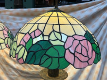 Load image into Gallery viewer, Really unique pair of vintage Tiffany style floor lamps with flower motif and iron bases
