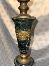 Load image into Gallery viewer, Beautiful vintage Tiffany style floor lamp with green marble and brass base
