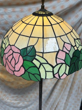Load image into Gallery viewer, Really unique pair of vintage Tiffany style floor lamps with flower motif and iron bases
