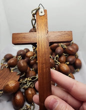 Load image into Gallery viewer, Massive Vintage 74” Olive Wood Rosary Heart Shaped Center
