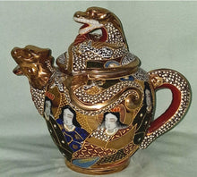 Load image into Gallery viewer, Vintage Japanese Satsuma Moriage Dragon Tea Set Geisha Cups Plates Hand Painted
