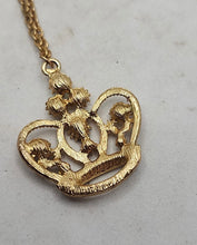 Load image into Gallery viewer, Dainty Openwork Goldtone Crown Sparkling Rhinestones Sculpted Pendant Necklace
