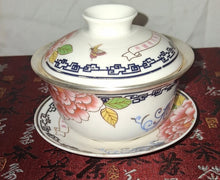 Load image into Gallery viewer, Chinese Gongfu Tea Set Gaiwan 6 Cups .999 Fine Silver Peony Porcelain Box COA
