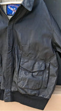 Load image into Gallery viewer, Vintage Airborne Black Leather Bomber Flight Jacket XL Tall USA Flag Lined
