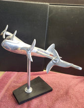 Load image into Gallery viewer, Vintage Chrome Metal Flying Airplane Desk Model Art Deco Wood Base MCM Atomic

