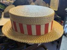 Load image into Gallery viewer, Antique 1920’s-30’s Adam Regent Boater, Skimmer Or Sennit Straw Hat Size 7 1/4”
