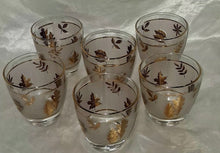 Load image into Gallery viewer, Vintage Libbey Set of 6 Gold Leaf Frosted Rocks Whiskey Lowball Glasses 3"
