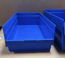 Load image into Gallery viewer, ULINE S-23086 Blue Plastic Shelf Storage Bins Totes Stackable Lot of 3
