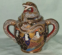Load image into Gallery viewer, Vintage Japanese Satsuma Moriage Dragon Tea Set Geisha Cups Plates Hand Painted
