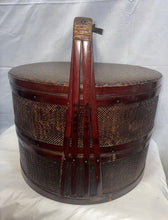 Load image into Gallery viewer, Antique Chinese Wedding Basket with Wood Carved Handles Woven Sides Top EFOC!
