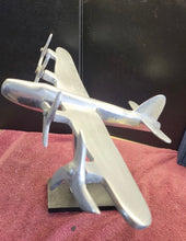 Load image into Gallery viewer, Vintage Chrome Metal Flying Airplane Desk Model Art Deco Wood Base MCM Atomic
