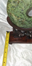 Load image into Gallery viewer, Vintage Faux Jade Green Stone Carved Bi Disc Dragon Phoenix w/ Wood Stand
