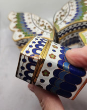 Load image into Gallery viewer, Vintag Japanese/Chinese Cloisonne Enamel Butterfly Puzzle Trinket Box 4 Segments
