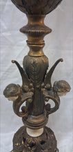 Load image into Gallery viewer, Vintage Art Deco Figural Cherub Table Lamp Cast Metal Marble Slag Glass 13.5"
