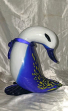 Load image into Gallery viewer, Hand Blown Art Glass Duck Figurine Blue White Yellow Bow Decorative Sculpture
