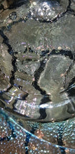 Load image into Gallery viewer, Vintage Carnival Glass Rose Pattern Footed Bowl Iridescent Ruffled Edge 9"
