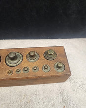 Load image into Gallery viewer, Antique Set of 10 Graduated Brass Weights in Wood Block
