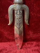 Load image into Gallery viewer, Large Thai Brahma Ritual Trident Dagger Sword Silver Tone 25” Heavy 6 lbs.
