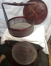 Load image into Gallery viewer, Antique Chinese Wedding Basket with Wood Carved Handles Woven Sides Top EFOC!

