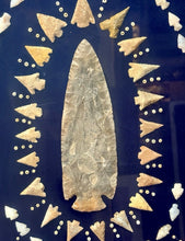 Load image into Gallery viewer, Native American Art Display Arrowheads &amp; Stones Framed w/ Glass Picture 26.5x33
