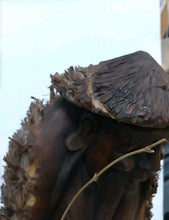 Load image into Gallery viewer, Large Hand Carved Bamboo Fisherman Sage Statue Rustic Folk Art
