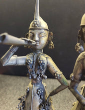Load image into Gallery viewer, VTG Rajasthani Metal Musician Band Duo Figurines 7.5" Tin India Pakistan
