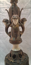Load image into Gallery viewer, Vintage Art Deco Figural Cherub Table Lamp Cast Metal Marble Slag Glass 13.5"
