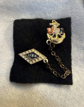Load image into Gallery viewer, WWII US Navy Chained Vintage Sterling Silver Sweetheart Pin
