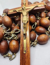 Load image into Gallery viewer, Massive Vintage 74” Olive Wood Rosary Heart Shaped Center
