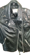 Load image into Gallery viewer, Red Leather ette Women's Black Leather Moto Biker Jacket Quilted Sleeves Size 10
