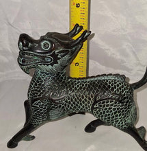 Load image into Gallery viewer, Vintage Chinese Bronze Tone Dragon Beast Figurine Green Patina Statue 7.5"
