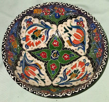 Load image into Gallery viewer, E24 Turkish Kutahya Style Hand Painted Floral Ceramic Bowl 7” Multicolor Pottery
