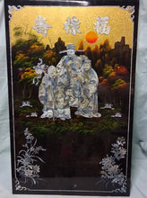 Load image into Gallery viewer, Vintage Chinese Fu Lu Shou Mother of Pearl Inlay Lacquer Wall Panel 31" x 19"
