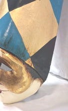 Load image into Gallery viewer, Venetian Style Harlequin Wall Mask Gold Black Blue Diamond Jester Tassel Decor
