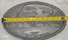 Load image into Gallery viewer, Vintage Bulguksa Temple Korea Pewter Relief Tray Oval Dragon Souvenir 12"
