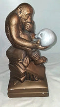 Load image into Gallery viewer, Vintage 1969 Austin Sculpture Darwin Thinking Ape Monkey Statue Holding Skull

