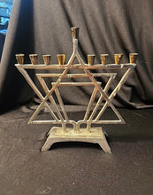 Load image into Gallery viewer, Vintage Menorah Mid Century Silver Tone Hanukkah Israel
