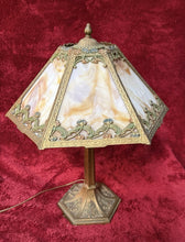 Load image into Gallery viewer, Antique early 20th-century Art Nouveau / Arts and Crafts slag glass table lamp
