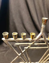 Load image into Gallery viewer, Vintage Menorah Mid Century Silver Tone Hanukkah Israel
