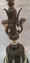 Load image into Gallery viewer, Vintage Art Deco Figural Cherub Table Lamp Cast Metal Marble Slag Glass 13.5"
