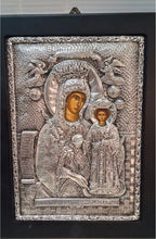 Load image into Gallery viewer, Vintage 950 Sliver Byzantine Icon Madonna With Child Christ Plaque 9“ X 7“
