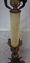 Load image into Gallery viewer, Vintage Art Deco Figural Cherub Table Lamp Cast Metal Marble Slag Glass 13.5"
