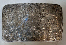 Load image into Gallery viewer, Vintage Sterling Silver Western Belt Buckle Hand Engraved Floral Scroll 3.25”
