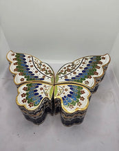 Load image into Gallery viewer, Vintag Japanese/Chinese Cloisonne Enamel Butterfly Puzzle Trinket Box 4 Segments
