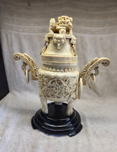 Load image into Gallery viewer, VTG CHINESE RESIN CARVED CENSER INCENSE BURNER F00 DOG SIGNED 3 FOOTED
