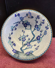 Load image into Gallery viewer, VTG CHINESE PRUNUS BLOSSOM BUTTERFLIES BLUE ROOT ROCK CLOISONNÉ 7” FOOTED BOWL
