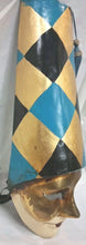 Load image into Gallery viewer, Venetian Style Harlequin Wall Mask Gold Black Blue Diamond Jester Tassel Decor

