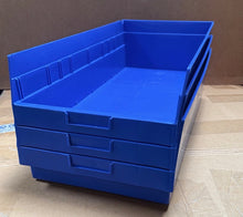 Load image into Gallery viewer, ULINE S-23086 Blue Plastic Shelf Storage Bins Totes Stackable Lot of 3
