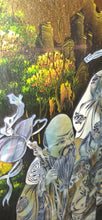 Load image into Gallery viewer, Vintage Chinese Fu Lu Shou Mother of Pearl Inlay Lacquer Wall Panel 31" x 19"
